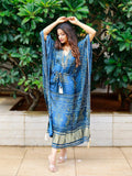Navy Blue Color Digital Bandhej Printed Pure Gaji Silk Kaftan -kaftan kurta Default Title women's fashion mart