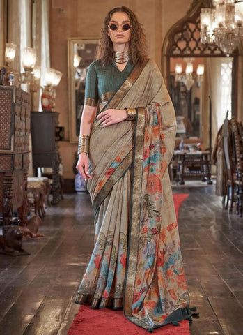 Graceful Grey Contemporary  Printed Viscos Soft Silk Saree - women's fashion mart