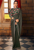 Fabulous Forest Green Heavy Georgette Digital Printed Saree - women's fashion mart