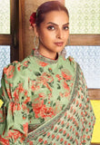 Luminous Light Green Heavy Georgette Digital Printed Saree - women's fashion mart