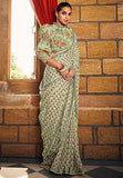 Dignified Dusty Green Heavy Georgette Digital Printed Saree - women's fashion mart