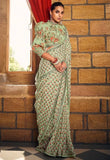 Luminous Light Green Heavy Georgette Digital Printed Saree - women's fashion mart