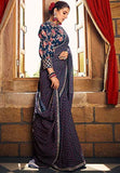Breathtaking Navy Blue Heavy Georgette Digital Printed Saree - women's fashion mart