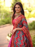 Red Color Printed Vaishali Silk Lehenga Set With Muslin Silk Dupatta