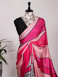 Light Pink Color Printed Digital Satin Silk Saree.