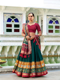 Green Color Patola Print With Foil Work Tussar Silk Lehenga Choli - women's fashion mart