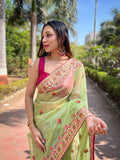 Multi thread embroidery work saree -Net Saree Blue women's fashion mart