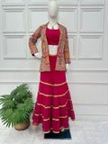 sequence embroidery work koti with palazzo full stitched suit -Designer Suit Red women's fashion mart