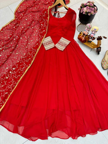 Adorable Georgette Red Color Gown