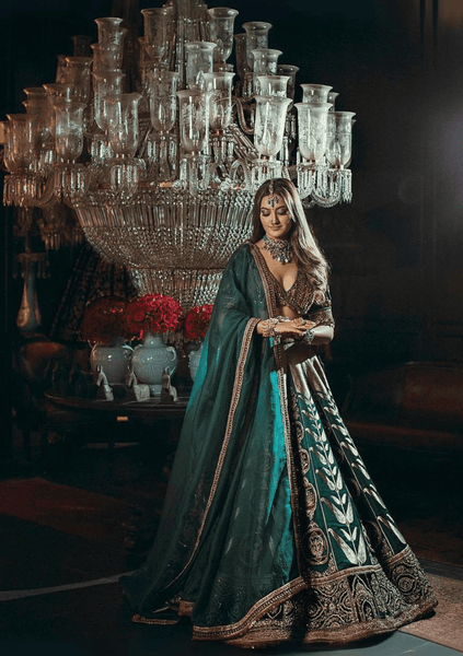 Peacock blue colour zari embroidery bridal lehenga choli -Lehenga Choli Blue women's fashion mart