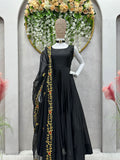 Black colour anarkali suit with embroidery work dupatta -Designer Suit M / Black women's fashion mart