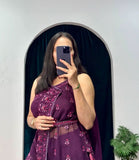 Wine Colour Indo Western Style Kurti With Palazzo -Designer Suit Purple women's fashion mart