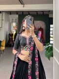 Elegant Black Lehenga Choli with Floral Embroidery -Lehenga Choli Semi Stitched women's fashion mart