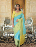 Elegant Dual-Tone Banarasi Silk Saree with Blouse -Saree Sky Blue / Unstitched women's fashion mart