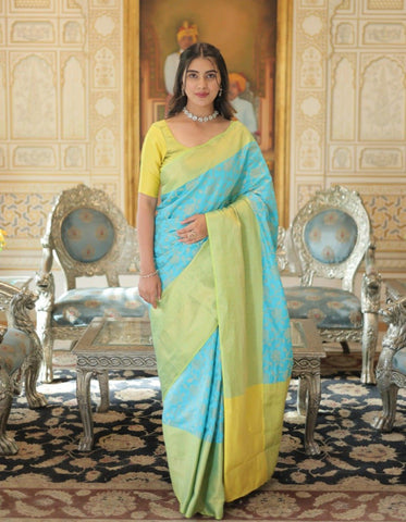 Elegant Dual-Tone Banarasi Silk Saree with Blouse - women's fashion mart