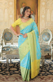 Elegant Dual-Tone Banarasi Silk Saree with Blouse -Saree Sky Blue / Unstitched women's fashion mart