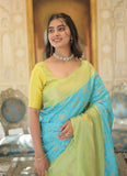 Elegant Dual-Tone Banarasi Silk Saree with Blouse -Saree Sky Blue / Unstitched women's fashion mart