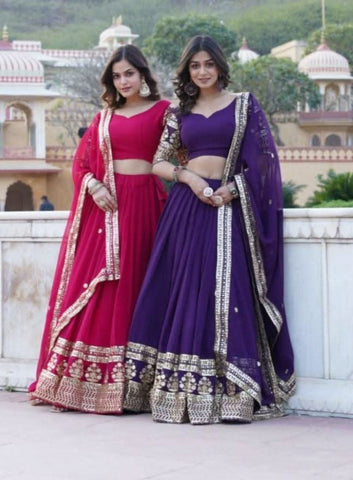 Elegant Faux Georgette Heavy Sequins Embroidered Lehenga Choli Set -Lehenga Choli Purple / Semi Stitched women's fashion mart