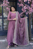 Elegant Lavender Anarkali Suit with Embroidered Dupatta -Salwar Kameez Pink / S women's fashion mart