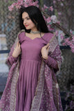 Elegant Lavender Anarkali Suit with Embroidered Dupatta -Salwar Kameez Pink / S women's fashion mart