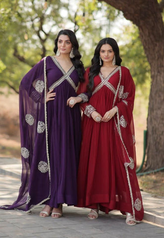 Elegant Maroon Embroidered Anarkali Gown - women's fashion mart