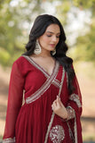 Elegant Maroon Embroidered Anarkali Gown - women's fashion mart