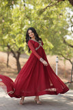 Elegant Maroon Embroidered Anarkali Gown - women's fashion mart
