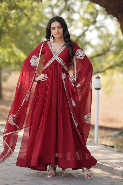Elegant Maroon Embroidered Anarkali Gown - women's fashion mart