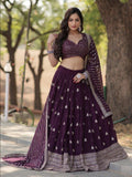 Elegant Plum Embroidered Lehenga Choli with Dupatta - women's fashion mart