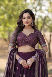 Elegant Plum Embroidered Lehenga Choli with Dupatta - women's fashion mart