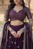 Elegant Plum Embroidered Lehenga Choli with Dupatta - women's fashion mart