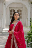 Elegant Red Anarkali Suit with Embellished Dupatta - women's fashion mart