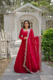 Elegant Red Anarkali Suit with Embellished Dupatta - women's fashion mart