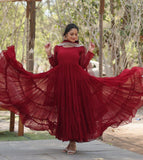 Elegant Red Anarkali Suit with Embellished Dupatta - women's fashion mart