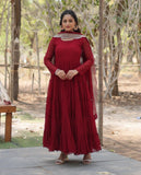 Elegant Red Anarkali Suit with Embellished Dupatta - women's fashion mart