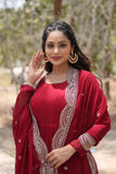 Elegant Red Anarkali Suit with Embellished Dupatta - women's fashion mart