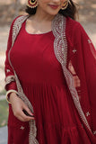 Elegant Red Anarkali Suit with Embellished Dupatta - women's fashion mart