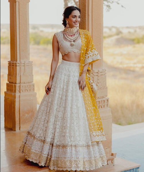Elegant White Bridal Lehenga and Yellow Dupatta - women's fashion mart
