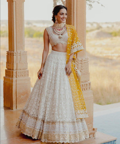 Elegant White Bridal Lehenga and Yellow Dupatta - women's fashion mart