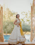Elegant White Bridal Lehenga and Yellow Dupatta - women's fashion mart