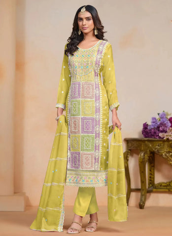 Luminous Yellow Embroidered Work Organza Salwar Kameez - women's fashion mart