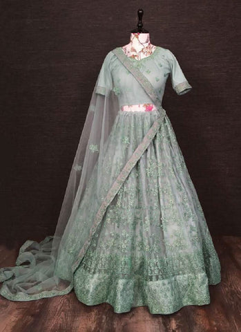 Embroidered Work Wear Sea Green Lehenga Choli -Lehenga Choli Semi Stitched women's fashion mart