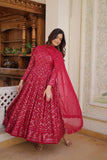 Enchanting Faux Georgette Fully Sequins Embroidered Gown With Dupatta - women's fashion mart