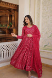 Enchanting Faux Georgette Fully Sequins Embroidered Gown With Dupatta - women's fashion mart