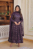 Enchanting Faux Georgette Fully Sequins Embroidered Gown With Dupatta - women's fashion mart