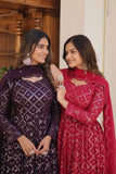 Enchanting Faux Georgette Fully Sequins Embroidered Gown With Dupatta - women's fashion mart