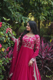Enchanting Viscous Jacquard & Georgette Sequins Embroidered Gown -Gowns Wine / M women's fashion mart