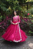 Enchanting Viscous Jacquard & Georgette Sequins Embroidered Gown -Gowns Pink / M women's fashion mart