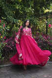 Enchanting Viscous Jacquard & Georgette Sequins Embroidered Gown -Gowns Wine / M women's fashion mart