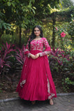 Enchanting Viscous Jacquard & Georgette Sequins Embroidered Gown -Gowns Wine / M women's fashion mart